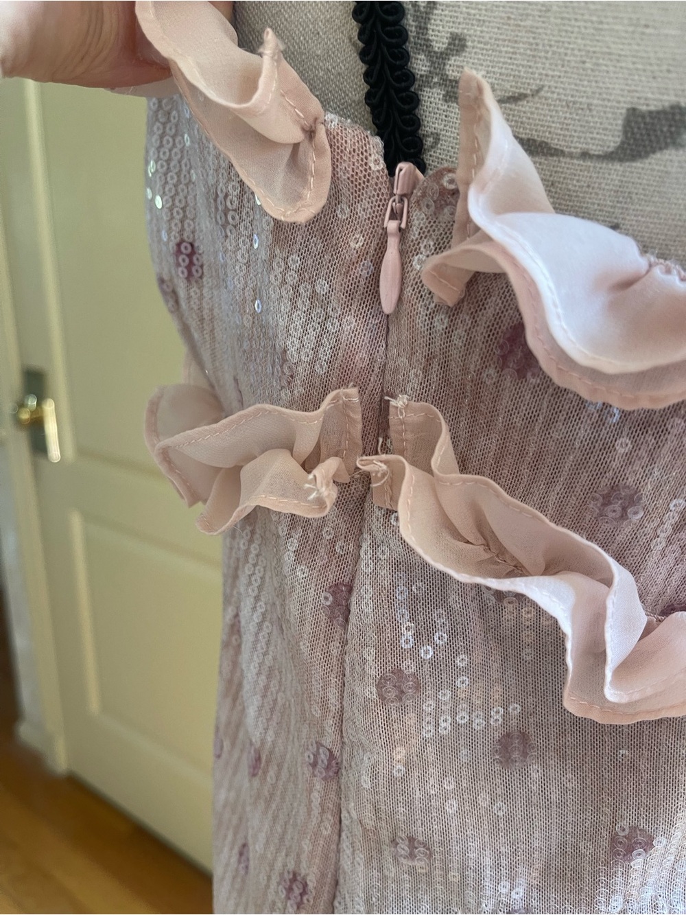 For Love & Lemons Sophia Sequin Mini Dress Size M Ruffle Detail Party Romantic - Picture 12 of 16